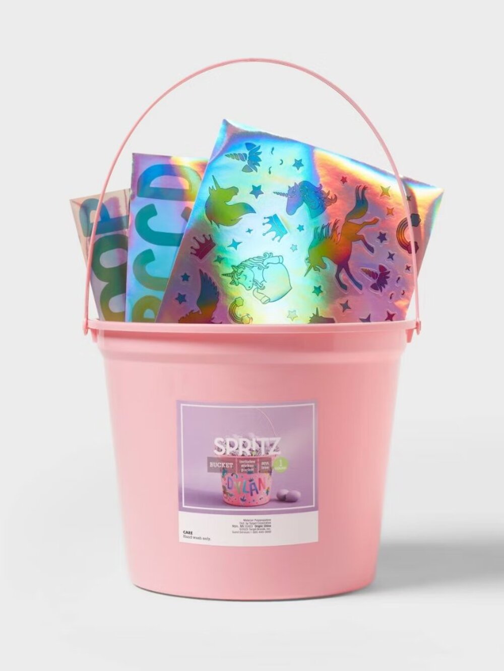Spritz 8" x 9" Round Plastic Bucket with Stickers - Pink